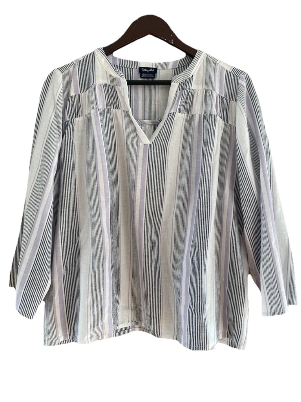 Splendid Purple and White Striped Linen Blend V-Neck Blouse Women’s Size Medium